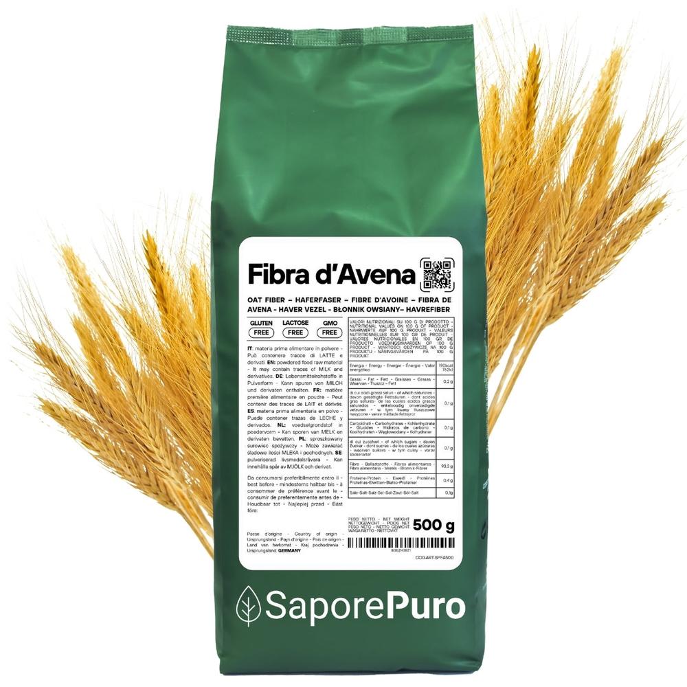 Fiocchi di fibra di avena senza glutine SaporePuro in confezione da 500g, ideali per una colazione salutare e ricca di fibre